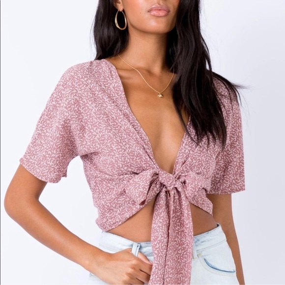 Princess Polly Tops - Princess Polly Pink Floral Wrap/Tie Jazzly Top